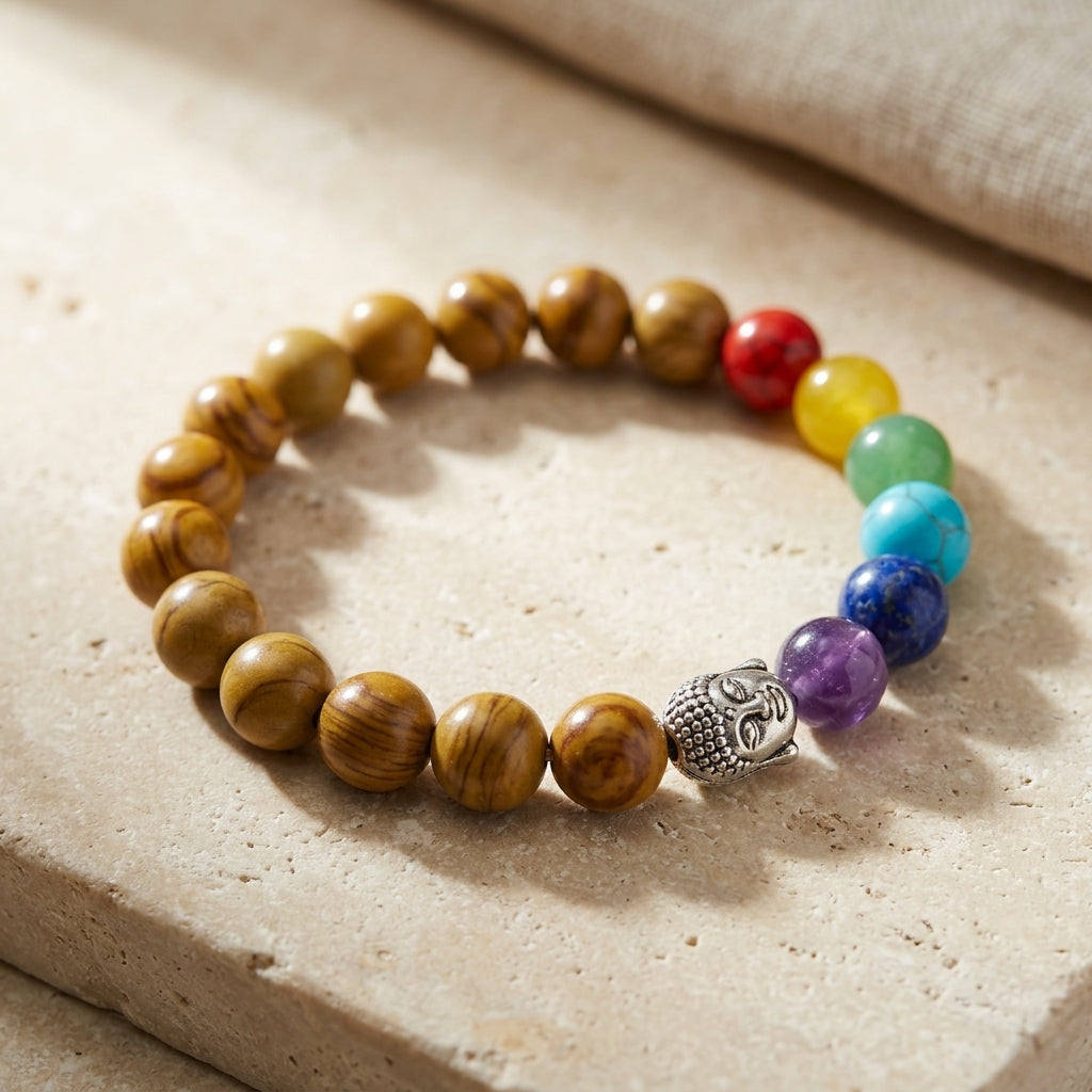 Jasper and Chakra Buddha Head Beaded Stretch Bracelet | Spiritual Healing Jewelry