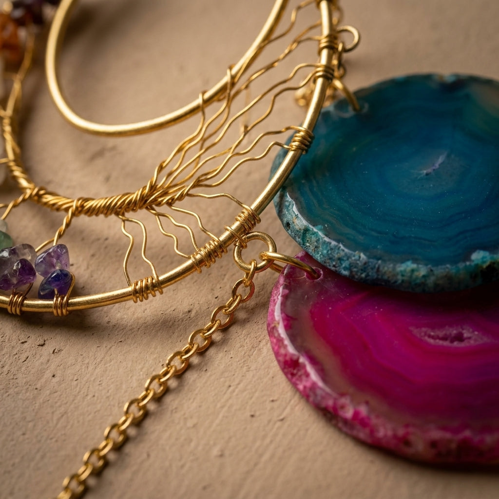 Celestial Tree of Life Agate Moon Wall Hanging