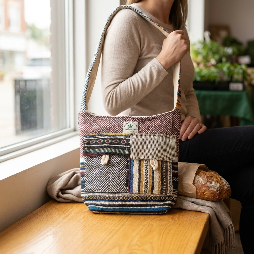Handmade Hemp Crossbody Bag | Boho Hippie Ethnic Shoulder Bag