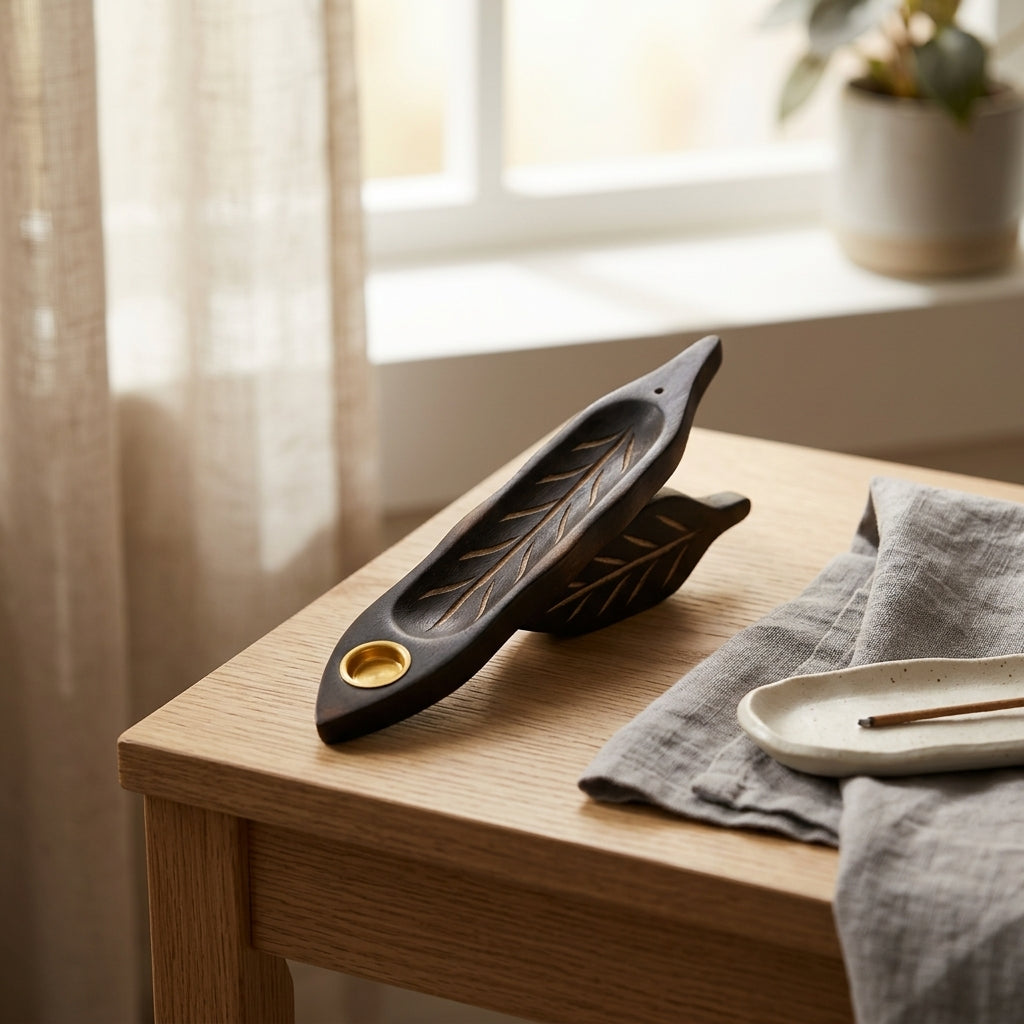 Handcrafted Wooden Canoe Incense Holder & Tealight Burner | 2-in-1 Carved Wood Ash Catcher for Sticks & Cones