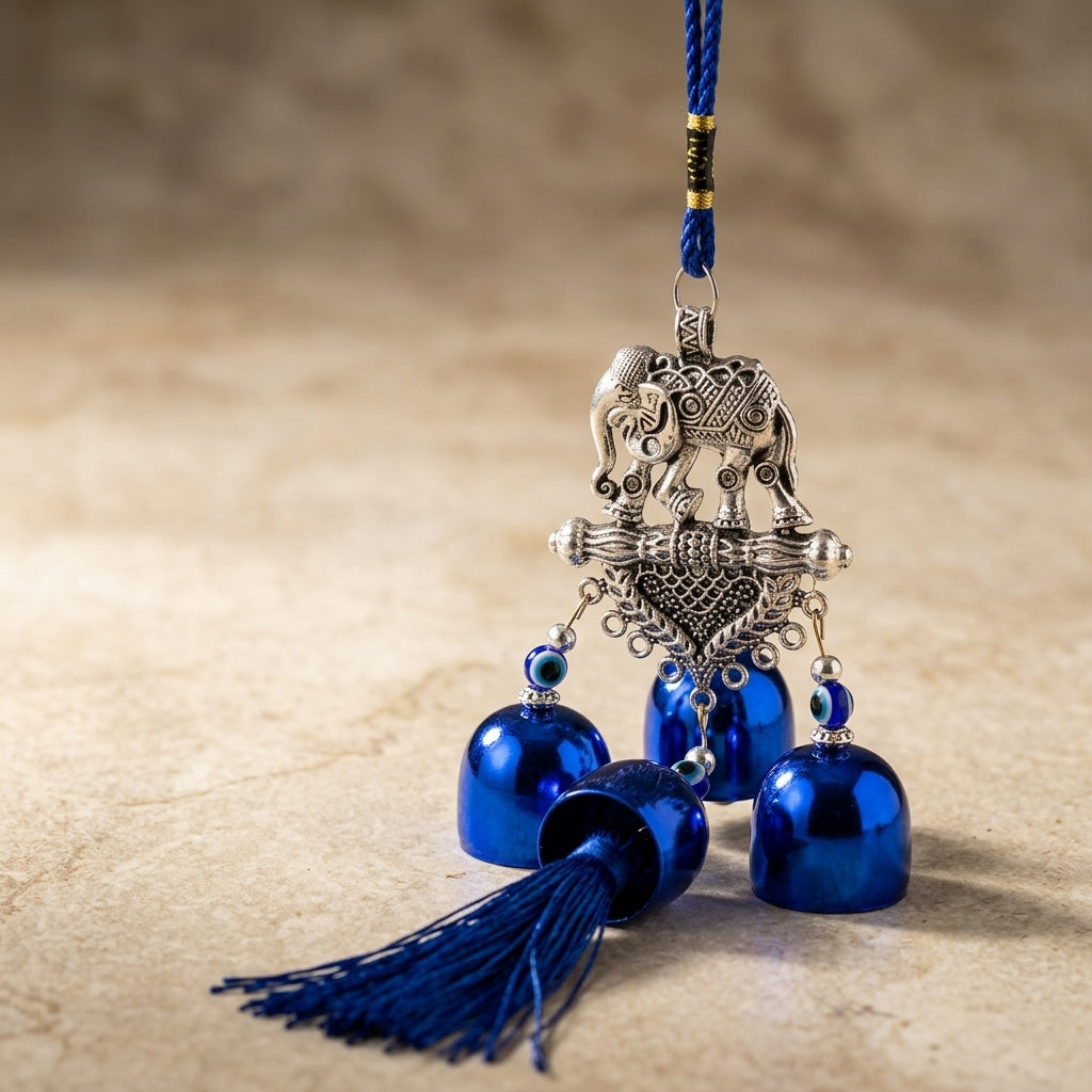 Elephant Hanging Charm with Blue Bells
