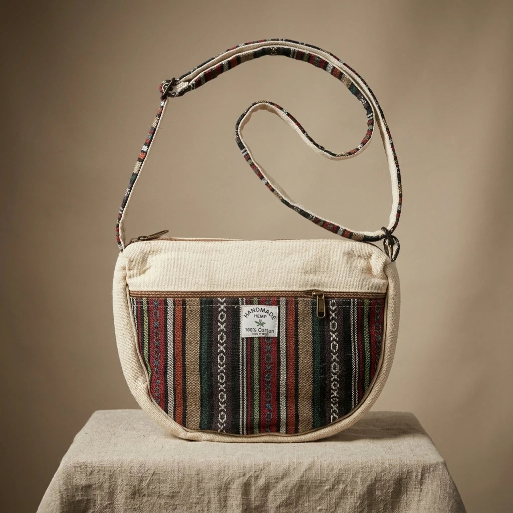 Boho Hemp Crossbody Bag – Everyday Handmade Artisan Sling Bag
