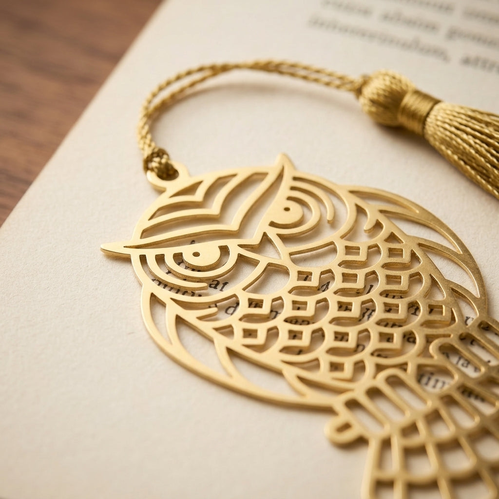 Elegant Gold Metal Owl Bookmark with Tassel