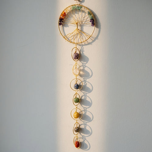 7 Chakra Tree of Life & Raw Gemstone Orb Wall Hanging