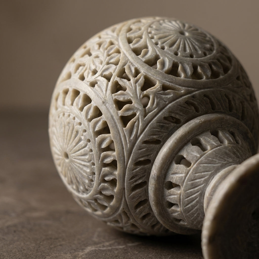 Handcrafted Carved Soapstone Globe Incense & Tea Light Holder