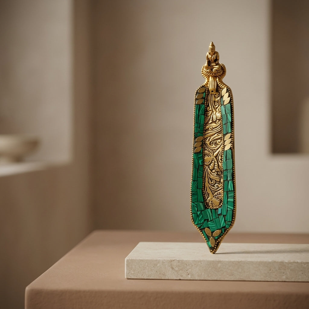Mosaic Buddha Incense Boat Holder – Malachite Green & Gold Sacred Decor