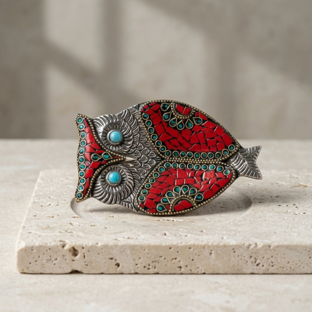 Jeweled Owl Incense Holder – Red Mosaic & Turquoise Spiritual Decor