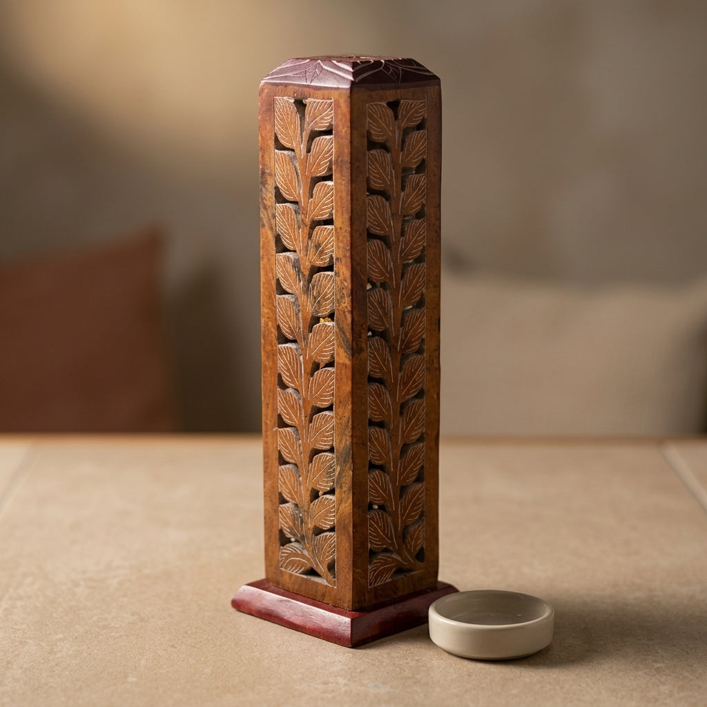 Handcrafted 7 Chakra Engraved Soapstone Multi-Incense Tower & Ash Catcher