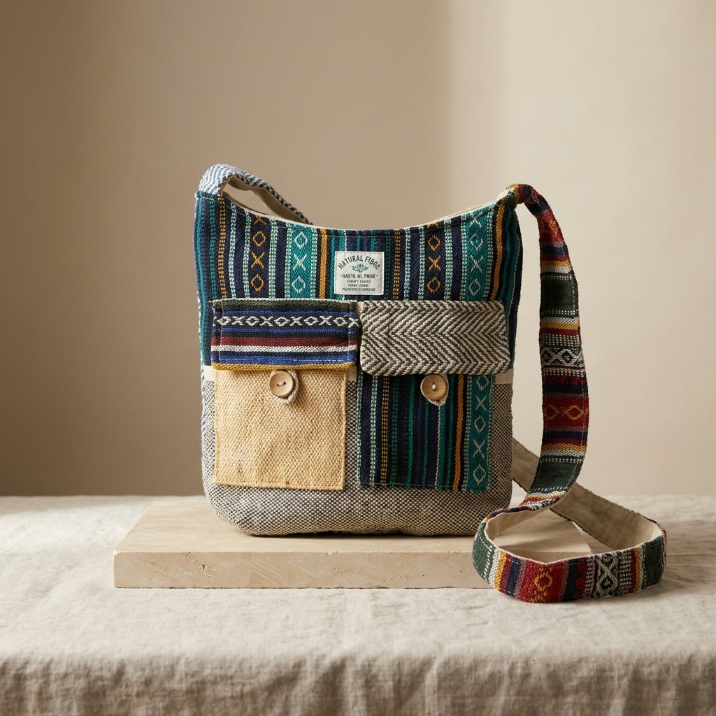 Handmade Hemp Crossbody Bag | Boho Hippie Ethnic Shoulder Bag
