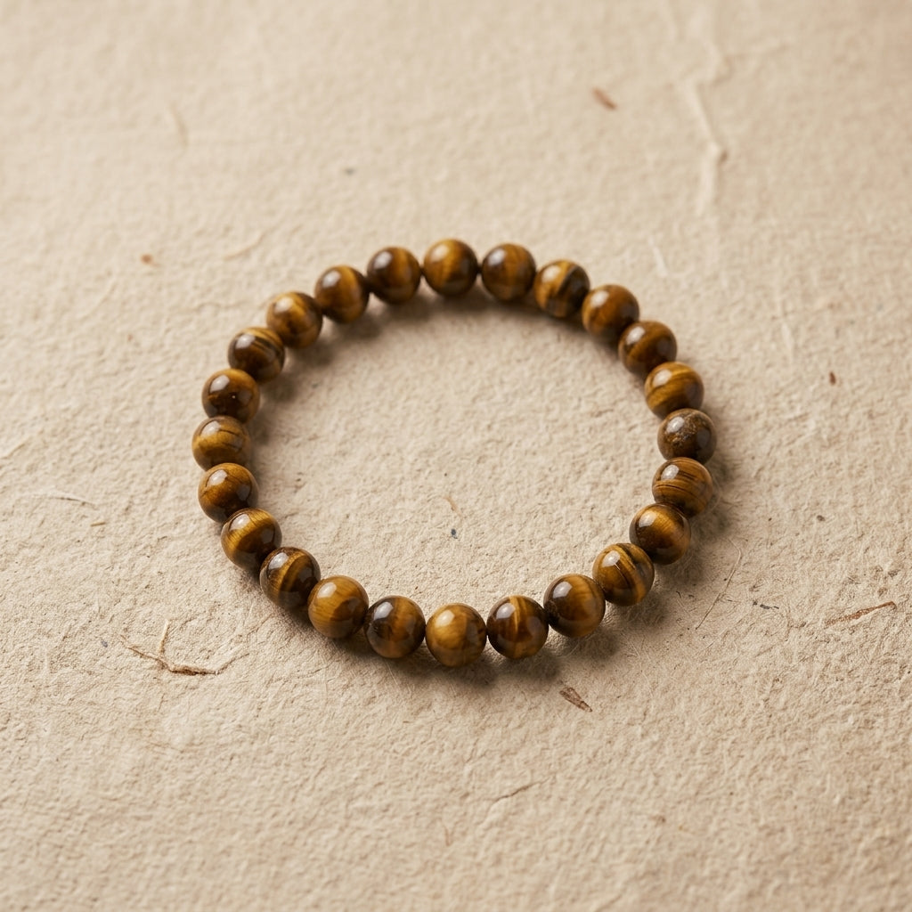 Natural Tiger's Eye Beaded Stretch Bracelet | Genuine Golden Brown Chatoyant Gemstone Beads | Unisex Crystal Healing Jewelry for Courage, Protection, & Solar Plexus