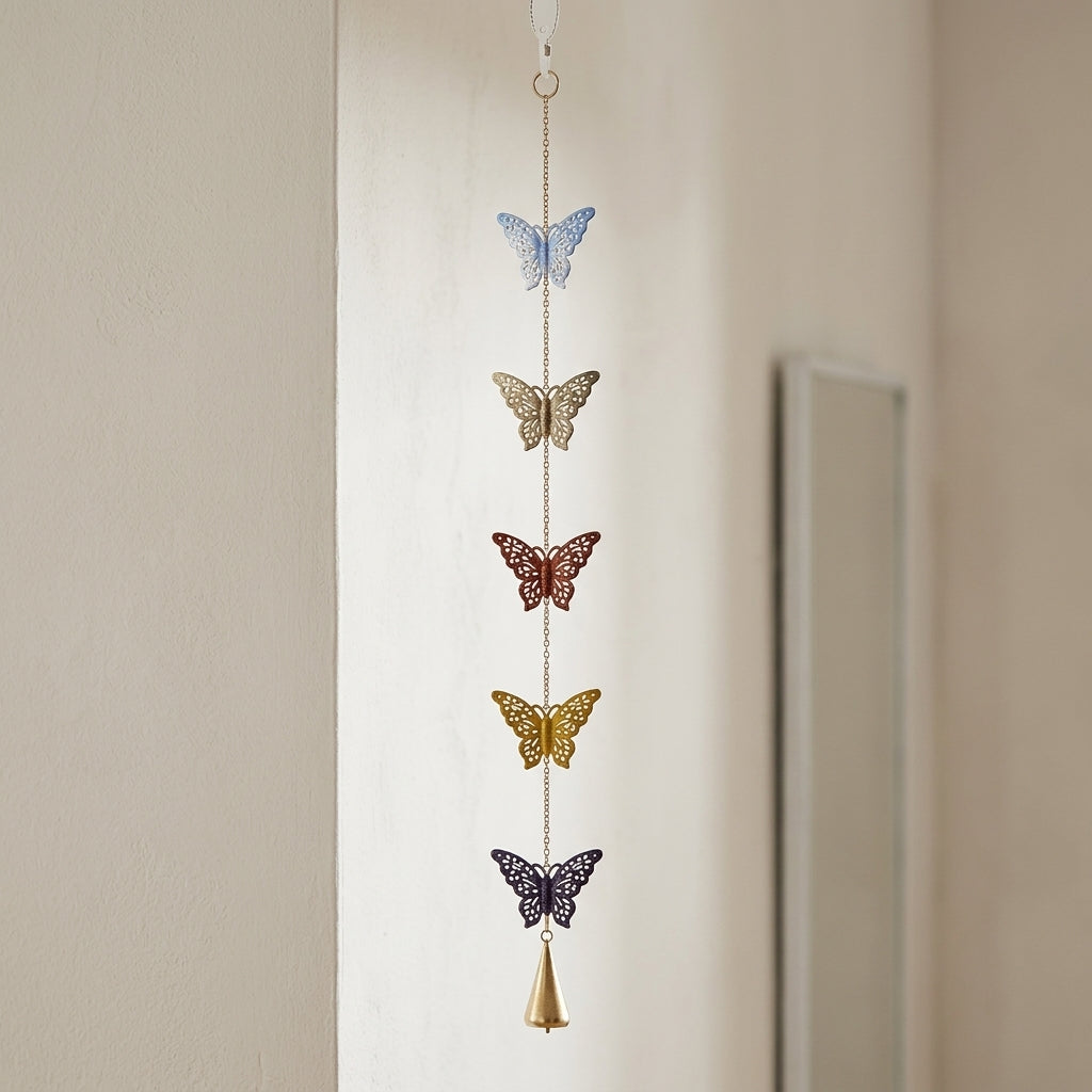 Sacred Butterfly Multi-Color Hanging Brass Bell