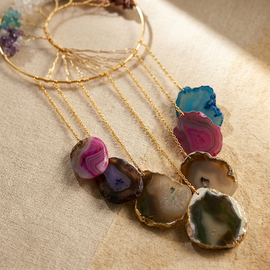 Crescent Moon Tree of Life & Agate Slice Wind Chime