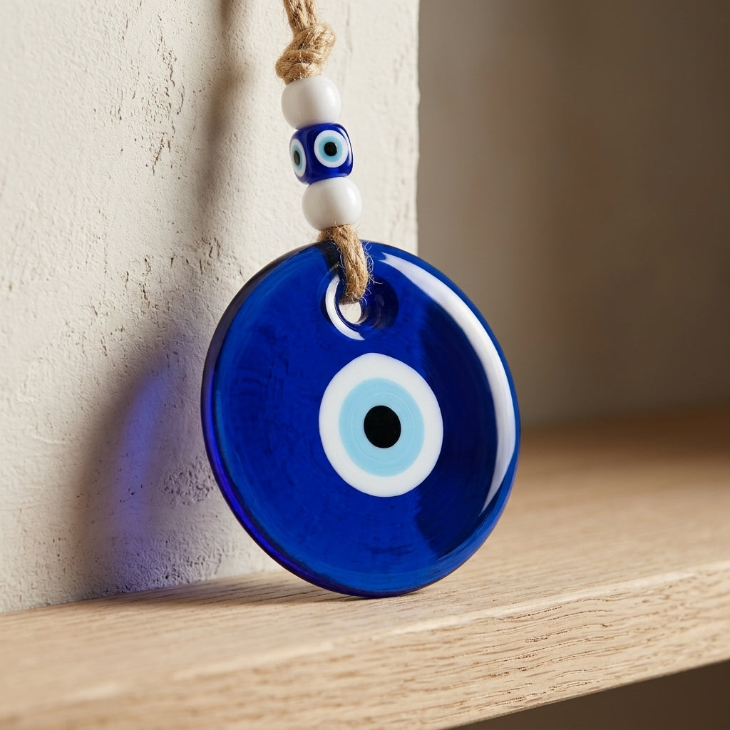 Classic Glass Evil Eye Wall Hanging Amulet | Round Nazar Boncuk Good Luck Charm