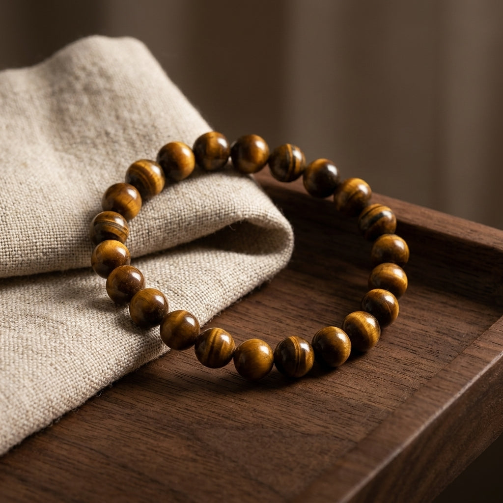Natural Tiger's Eye Beaded Stretch Bracelet | Genuine Golden Brown Chatoyant Gemstone Beads | Unisex Crystal Healing Jewelry for Courage, Protection, & Solar Plexus