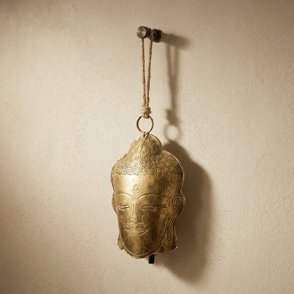 Gold Buddha Face Wall Hanging Bell | Zen & Mindfulness Home Decor