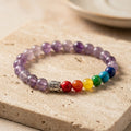 Natural Amethyst 7 Chakra Buddha Bracelet | Genuine Purple Quartz Healing Beads with Silver Buddha Head | Unisex Spiritual Jewelry for Calming, Mindfulness, & Peace