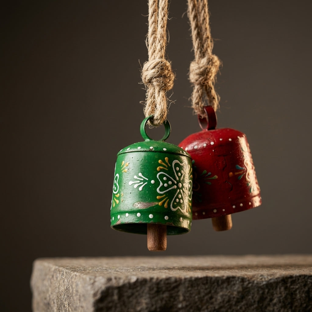 Handcrafted Bohemian Painted Metal Bell Hanging – Rustic Wind Chime
