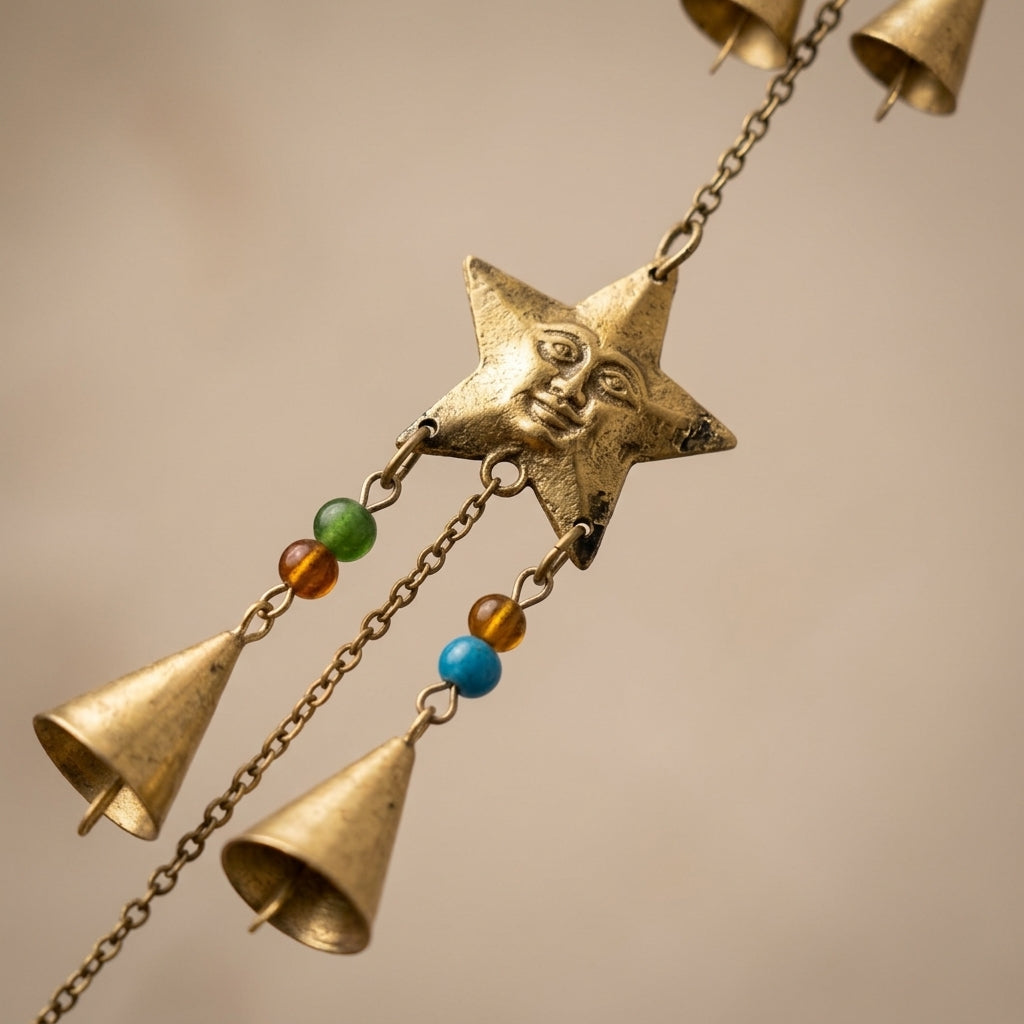 Celestial Star Wall Hanging with Chimes & Beads | Boho & Esoteric Decor