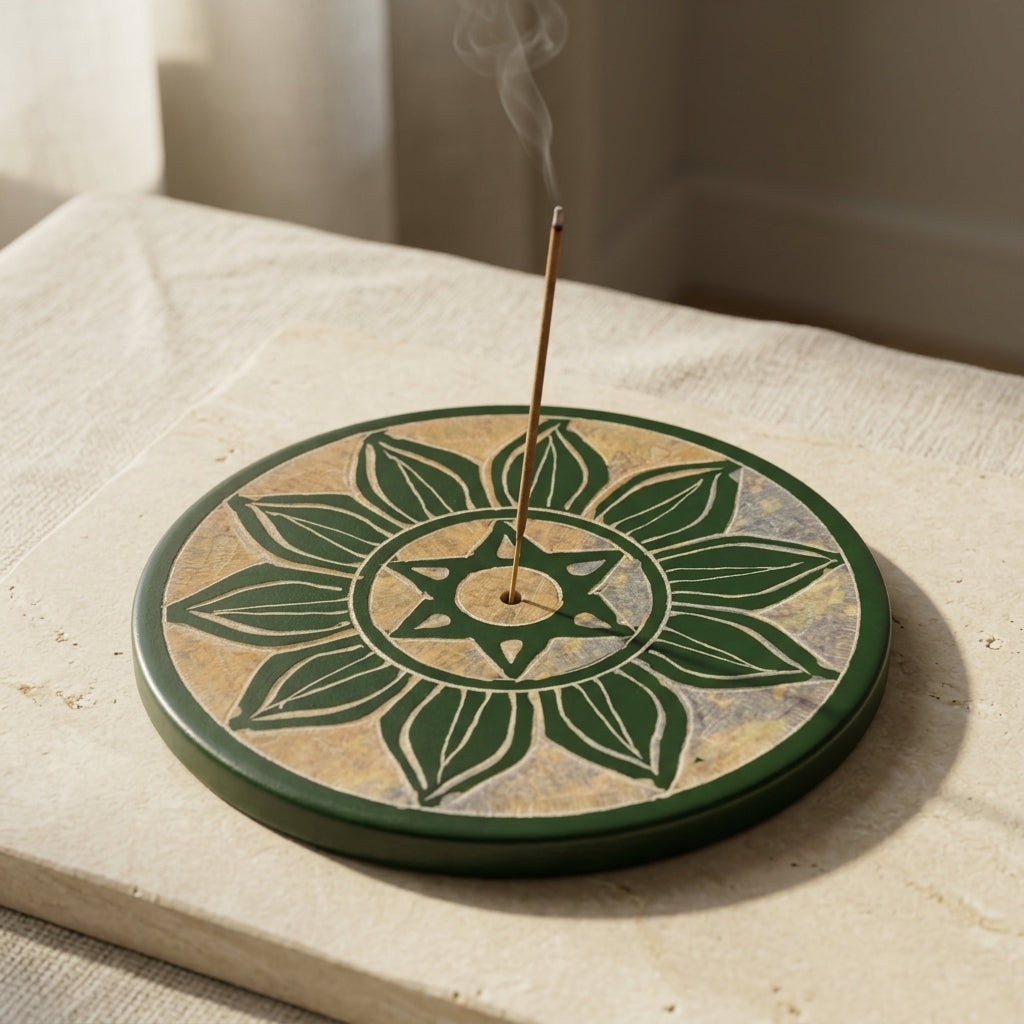 Hand-Carved Soapstone Incense Burner & Floral Decor Plate