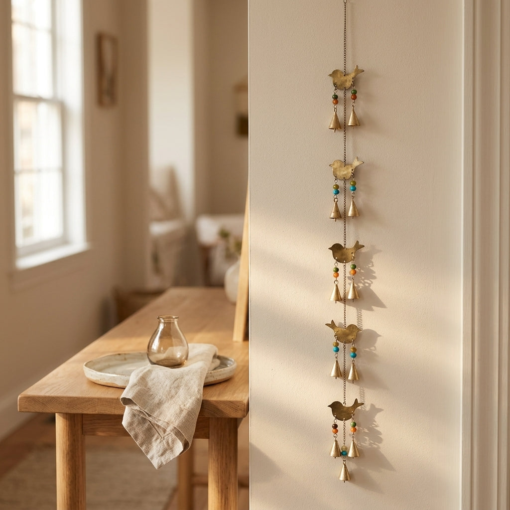 Whimsical Bird & Bell Wall Hanging