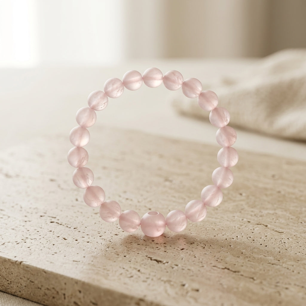 Natural Rose Quartz Beaded Stretch Bracelet | Genuine Translucent Pink Crystal Beads | Unisex Healing Jewelry for Unconditional Love, Compassion, & Heart Chakra