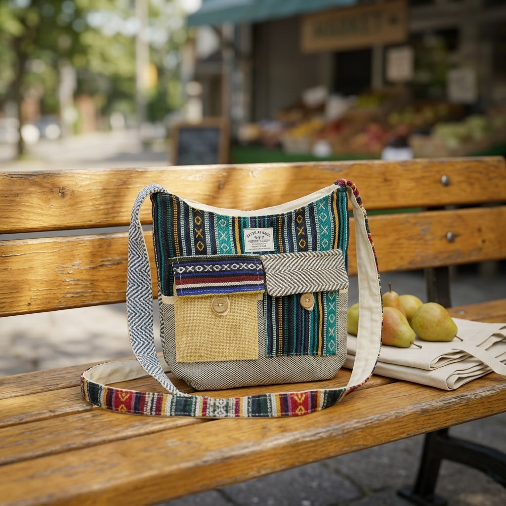 Handmade Hemp Crossbody Bag | Boho Hippie Ethnic Shoulder Bag