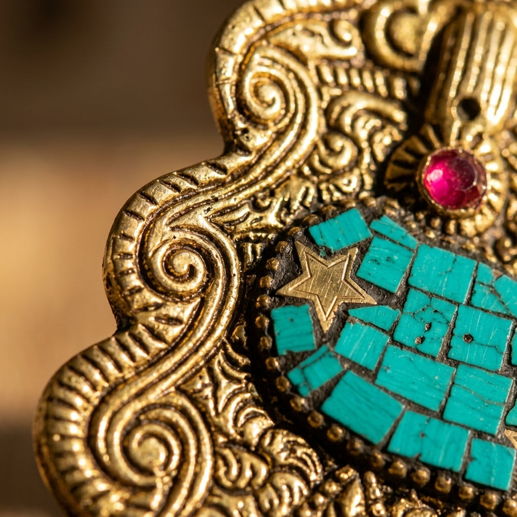 Mosaic Ganesha Incense Boat Holder – Turquoise & Gold Paisley Spiritual Decor