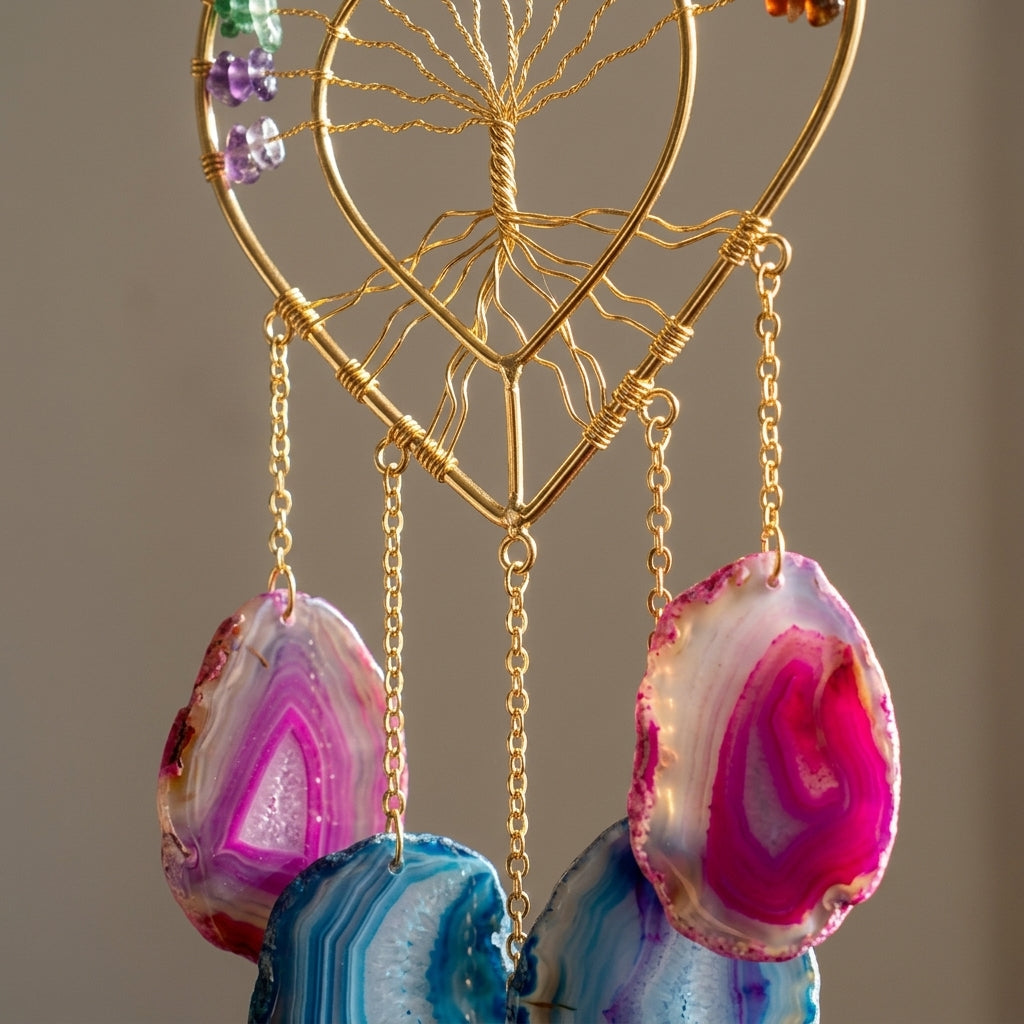 Sacred Heart Tree of Life & Agate Slice Wind Chime