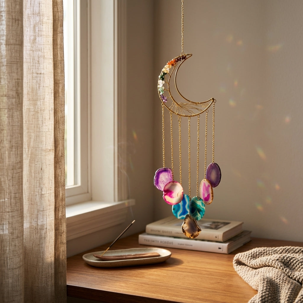 Celestial Tree of Life Agate Moon Wall Hanging