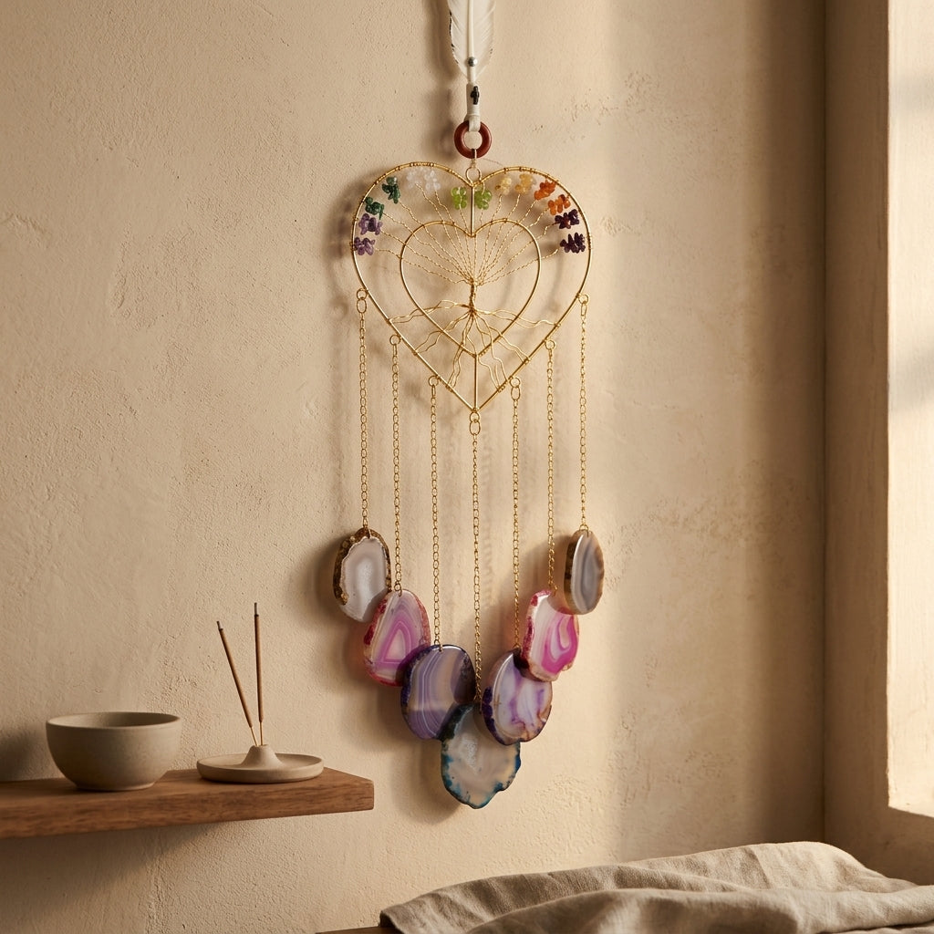 Sacred Heart Tree of Life & Agate Slice Wind Chime