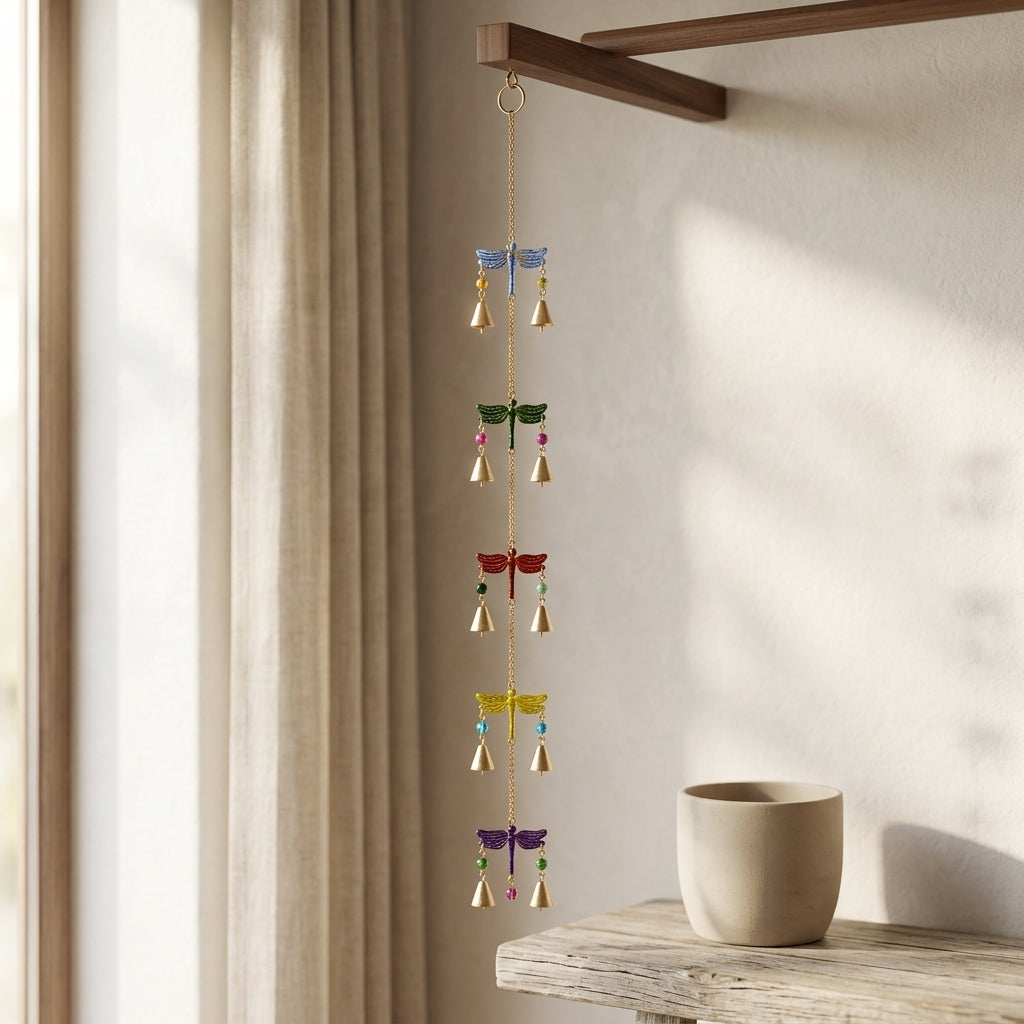 Enchanted Dragonfly Multi-Tier Hanging Brass Bells