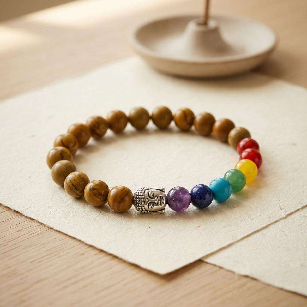 Jasper and Chakra Buddha Head Beaded Stretch Bracelet | Spiritual Healing Jewelry