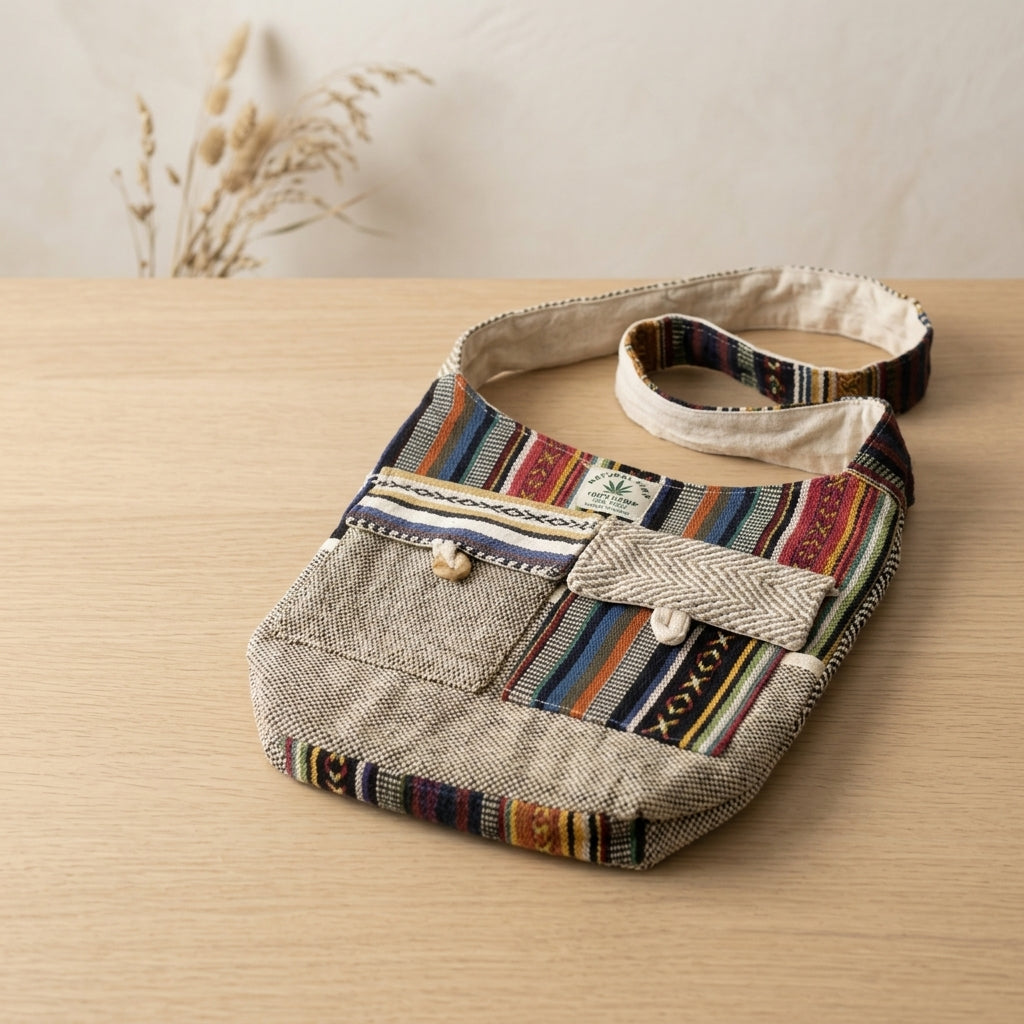 Handmade Hemp Crossbody Bag | Boho Hippie Ethnic Shoulder Bag