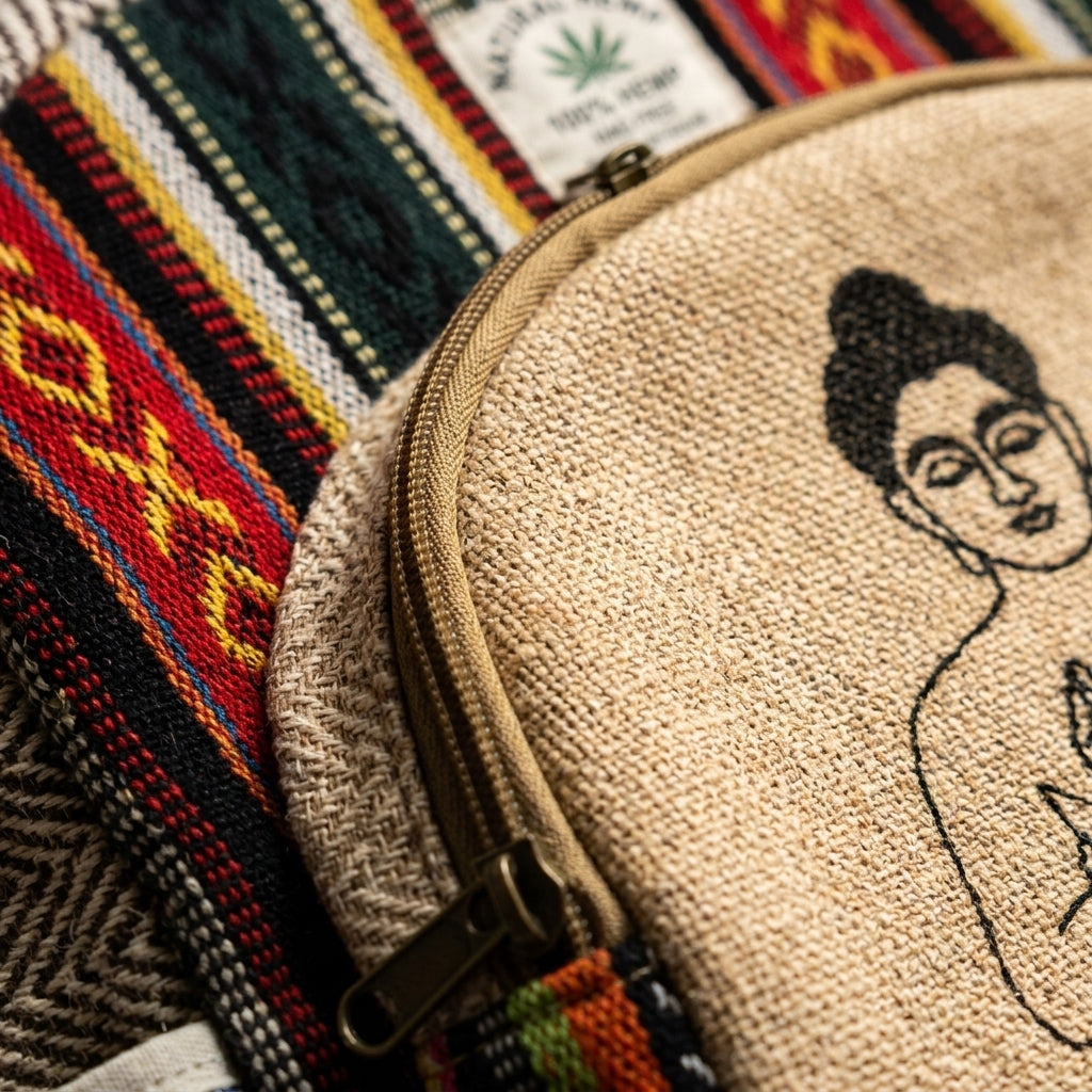 Boho Buddha Hemp Backpack | Eco-Friendly Woven Daypack