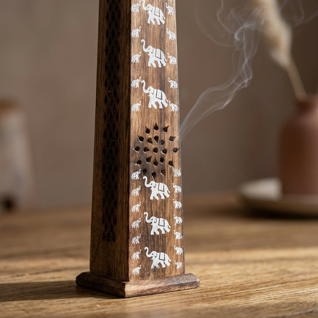 Hand-Carved Elephant Incense Tower
