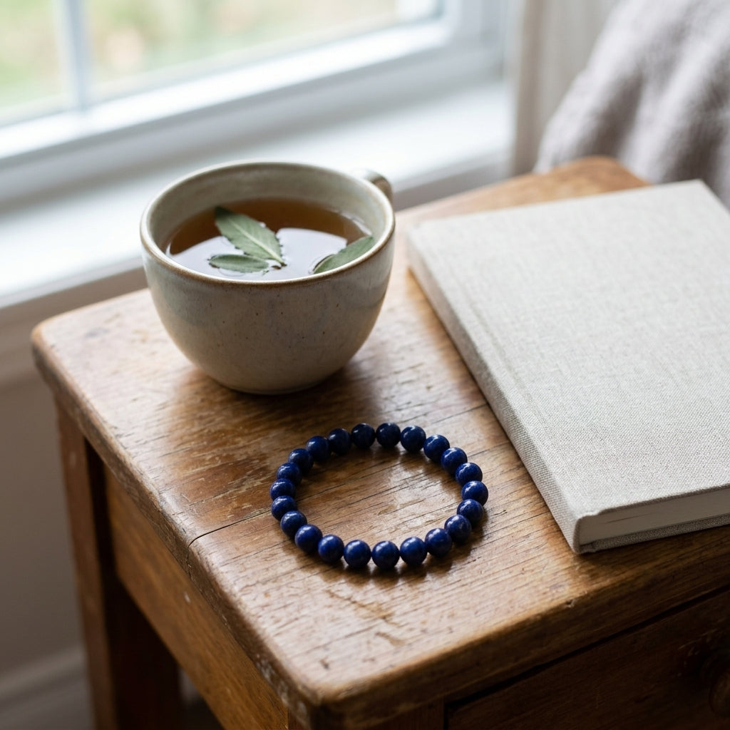 Natural Lapis Lazuli Beaded Stretch Bracelet | Genuine Deep Blue Gemstone Prayer Beads | Unisex Crystal Healing Jewelry for Throat Chakra, Wisdom, & Strength