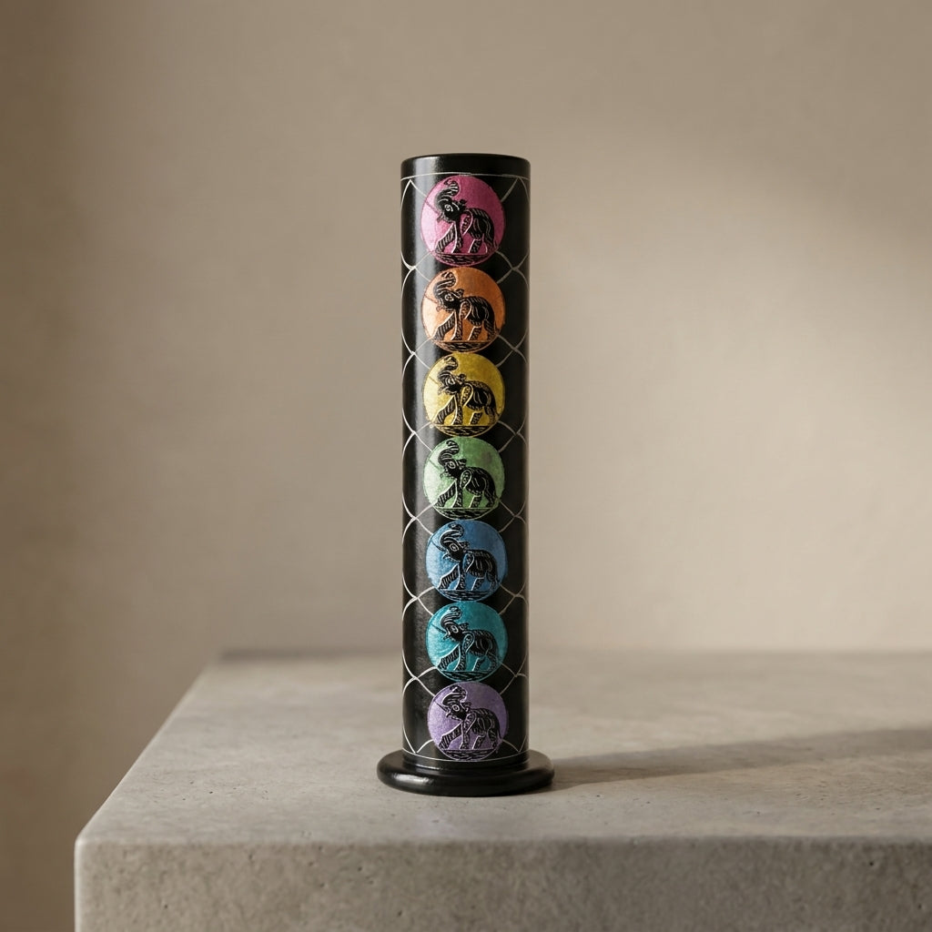 Handcrafted 7 Chakra Elephant Motif Soapstone Incense Holder