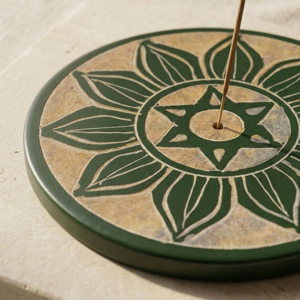 Hand-Carved Soapstone Incense Burner & Floral Decor Plate
