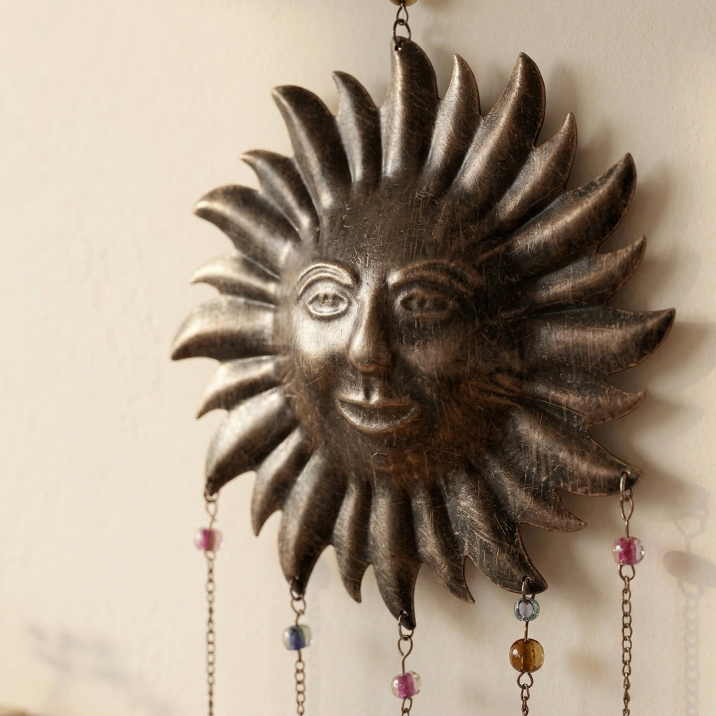 Boho Celestial Metal Wall Hanging Wind Chime with Bells | Indoor Outdoor Garden Decor