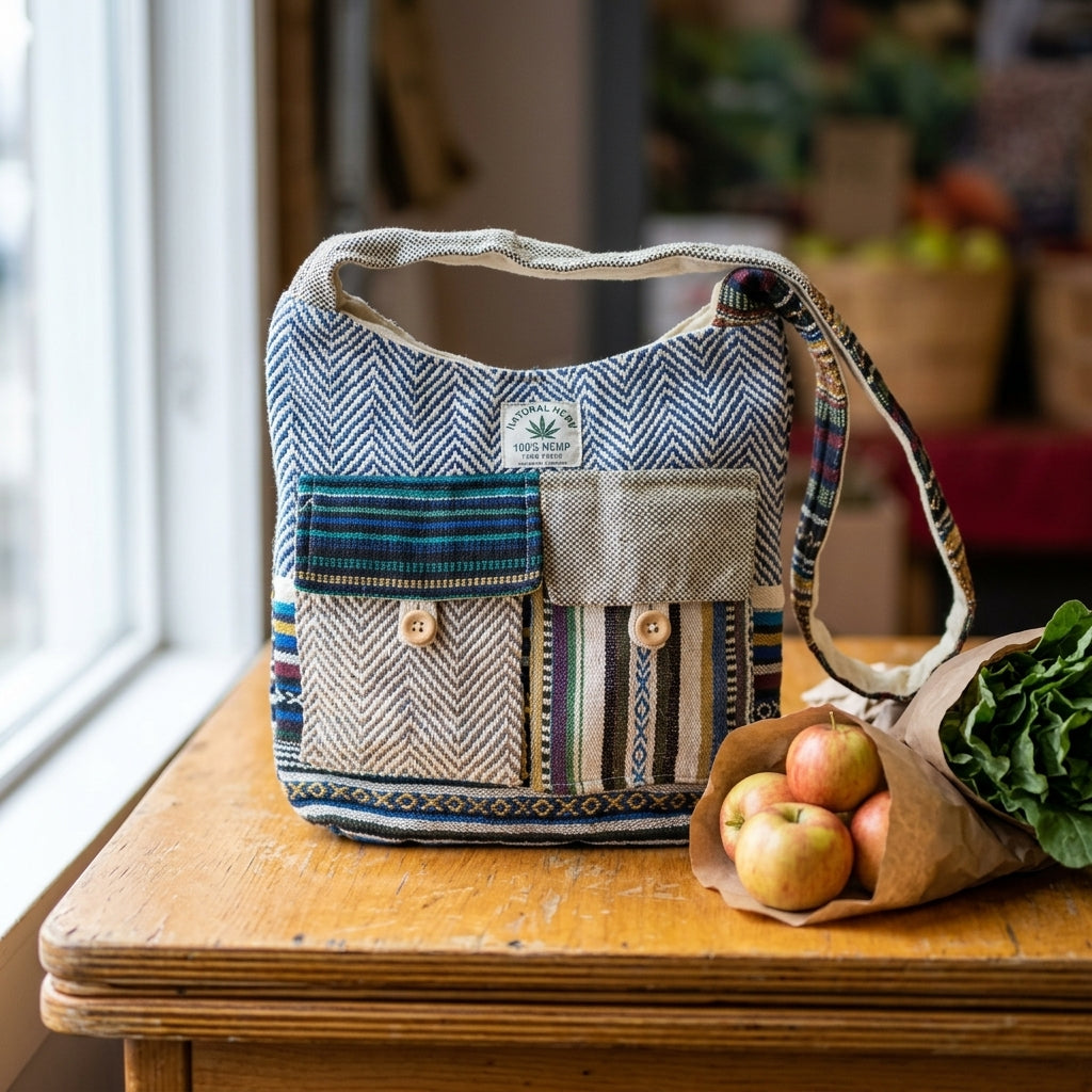 Handmade Hemp Crossbody Bag | Boho Hippie Ethnic Shoulder Bag