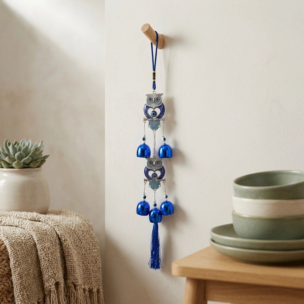 Blue Owl Hanging Charm – Spiritual Protective Décor Accent