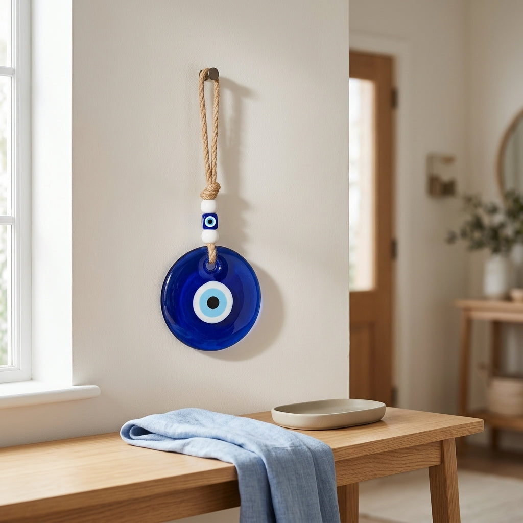 Classic Glass Evil Eye Wall Hanging Amulet | Round Nazar Boncuk Good Luck Charm