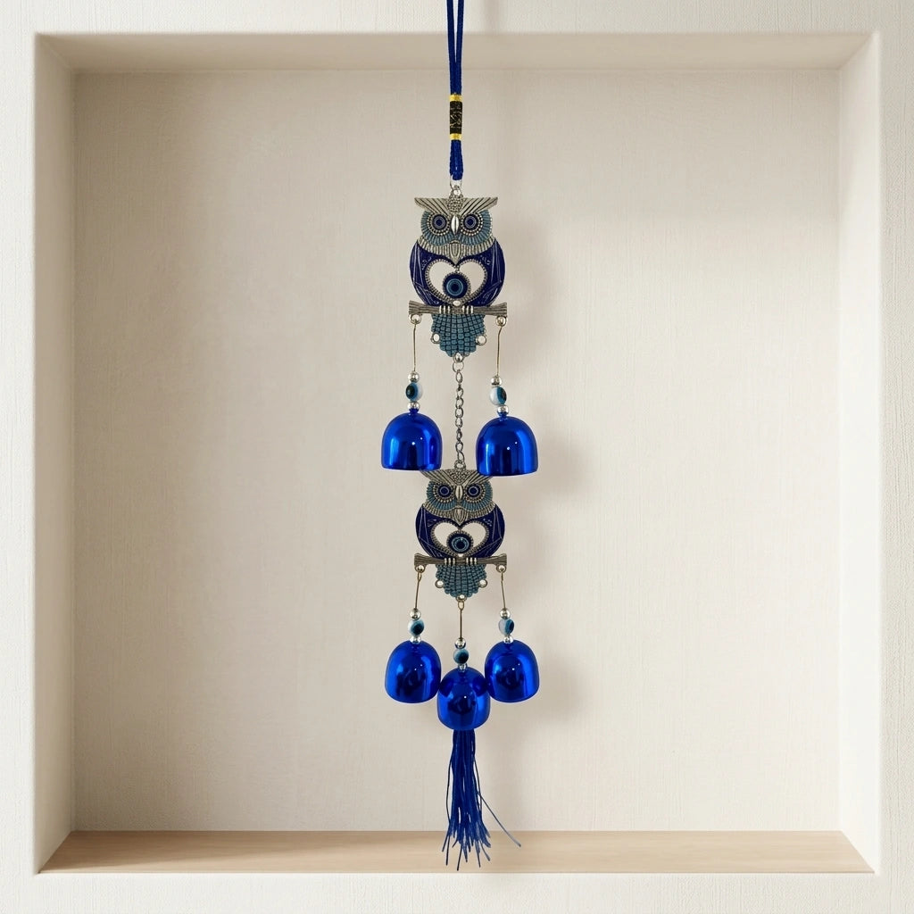 Blue Owl Hanging Charm – Spiritual Protective Décor Accent