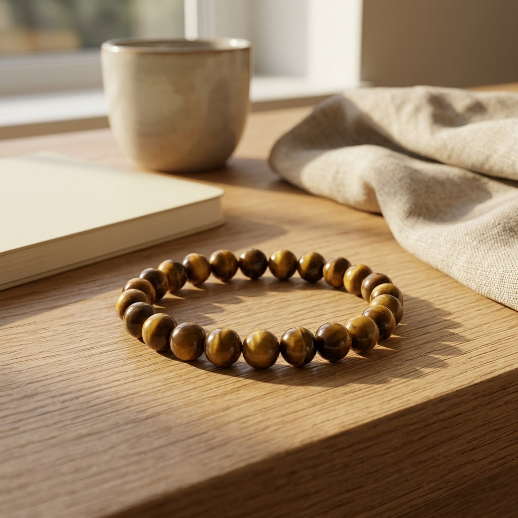 Natural Tiger's Eye Beaded Stretch Bracelet | Genuine Golden Brown Chatoyant Gemstone Beads | Unisex Crystal Healing Jewelry for Courage, Protection, & Solar Plexus