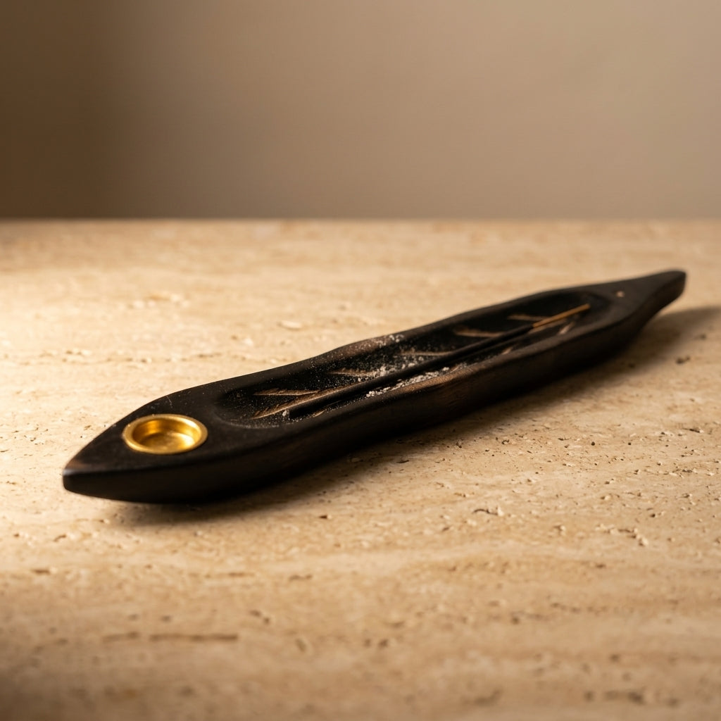 Handcrafted Wooden Canoe Incense Holder & Tealight Burner | 2-in-1 Carved Wood Ash Catcher for Sticks & Cones