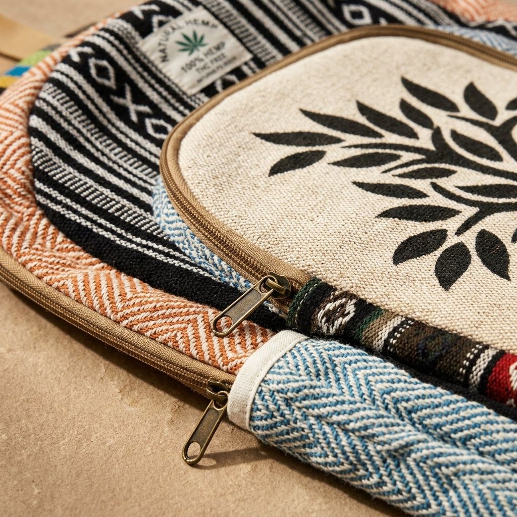 Boho Tree of Life Hemp Backpack | Eco-Friendly Woven Daypack