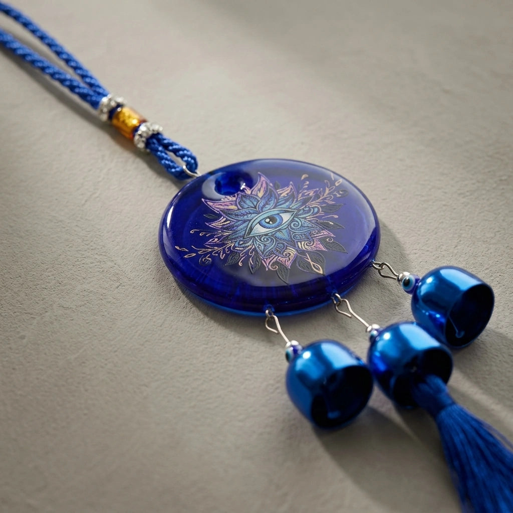 Indigo Evil Eye Wind Bell – Protective Spiritual Hanging Décor