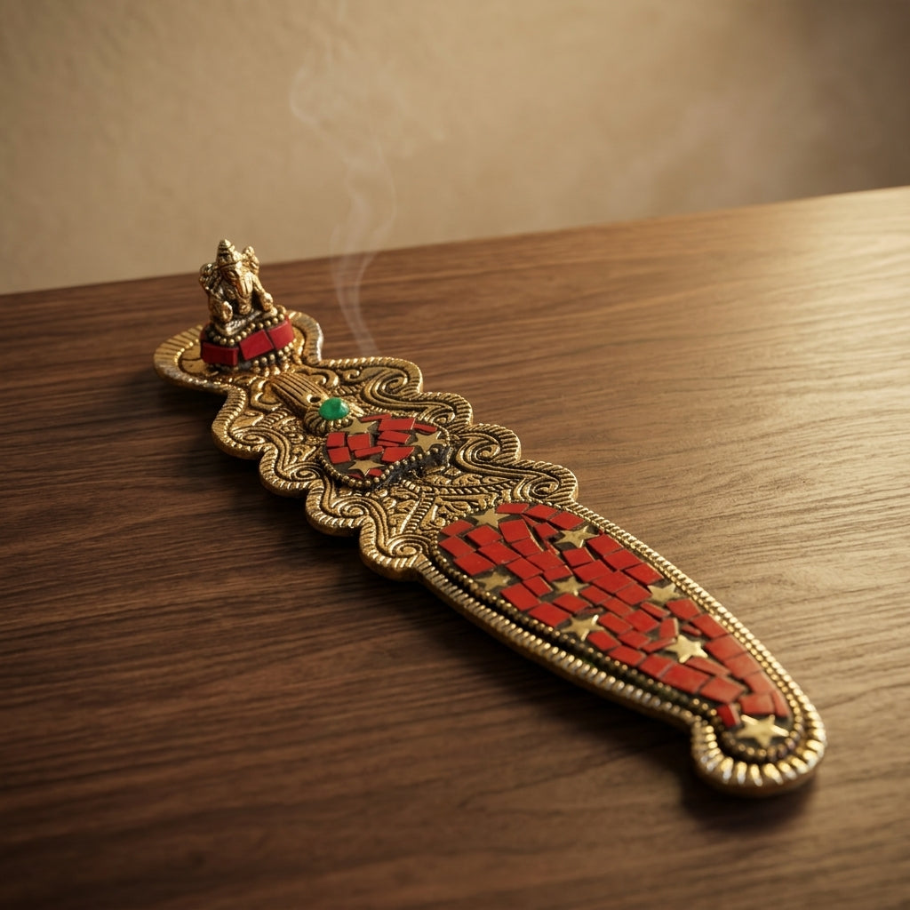 Serenity Artisan Incense Holder – Handcrafted Brass Ganesh Burner