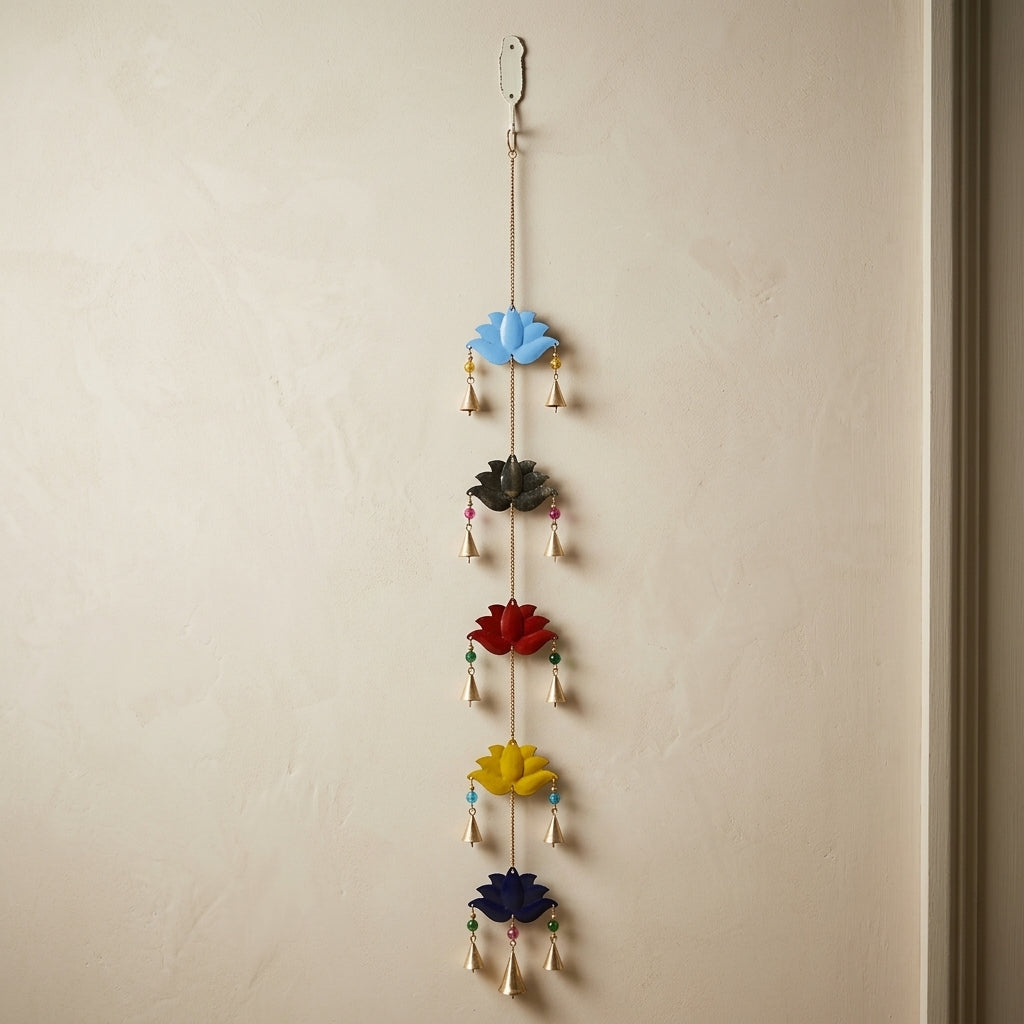 Sacred Lotus Multi-Tier Hanging Brass Bells