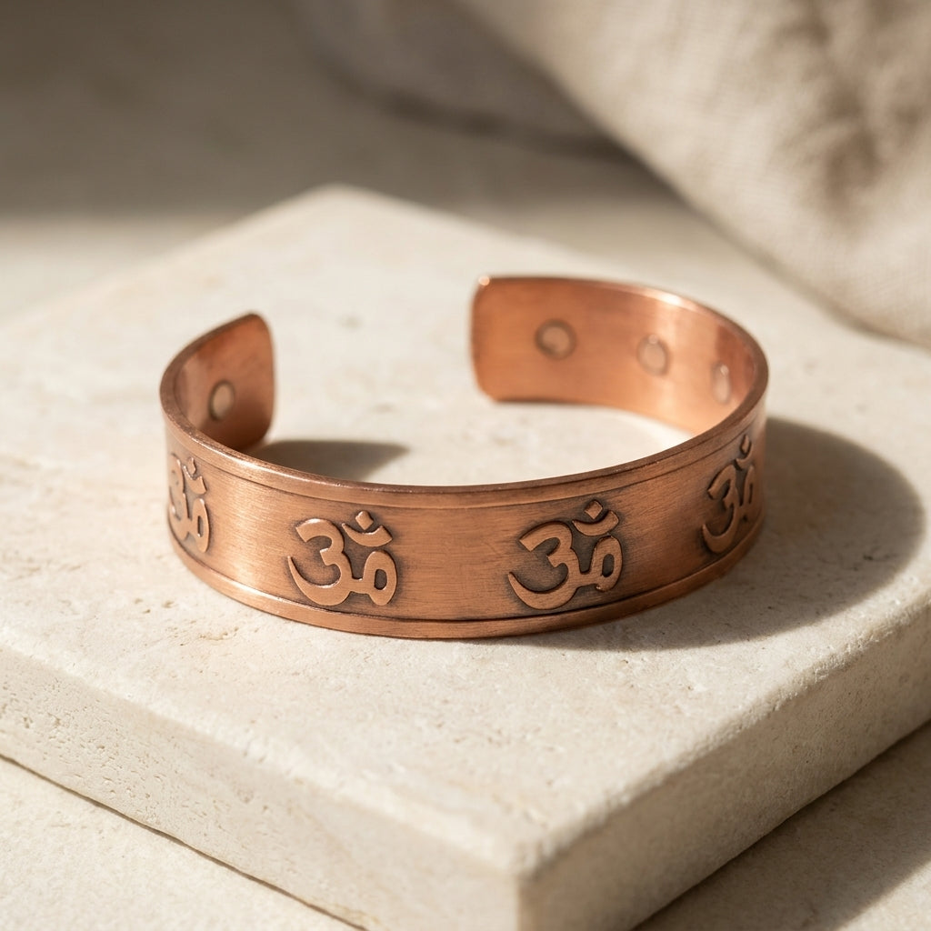 Om Symbol Engraved Magnetic Copper Cuff Bracelet